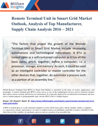 Remote Terminal Unit in Smart Grid Market Outlook, Analysis of Top Manufacturer, Supply Chain Analysis 2016 – 2021