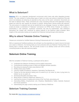 Learn selenium online training at Tekslate