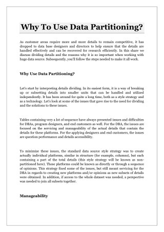 Why To Use Data Partitioning?