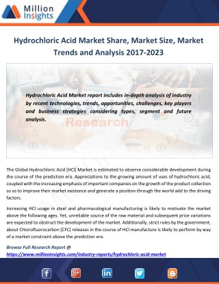 Hydrochloric Acid Market Analysis of Sales, Revenue, Share and Growth Rate 2017-2023