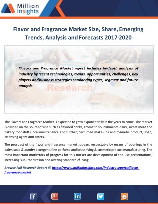 Flavor and Fragrance Market Share, Growth, Outlook From 2017-2020