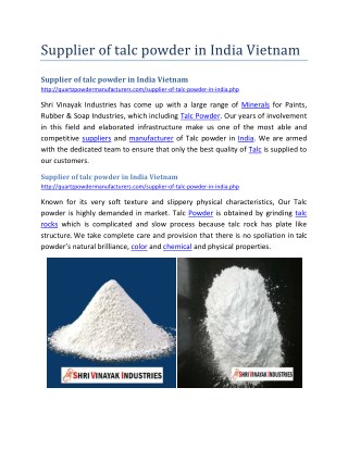 Supplier of talc powder in India Vietnam