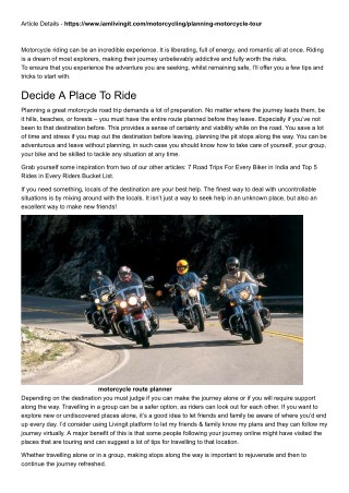 Planning Your First Motorcycle Tour