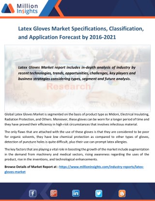 Latex Gloves Market Specifications, Classification, and Application Forecast by 2016-2021