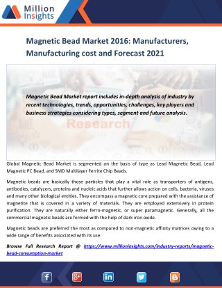 Magnetic Bead Market Growth Factors and Business Strategy Forecast by 2016 - 2021