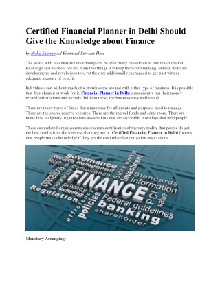 Certified Financial Planner in Delhi Should Give the Knowledge about Finance