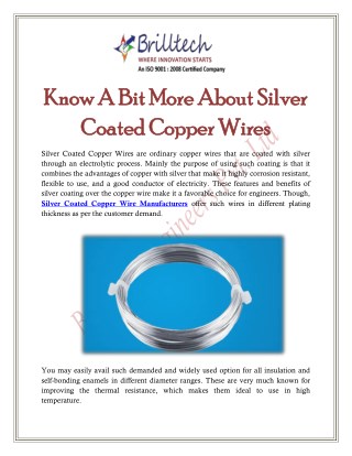 Know A Bit More About Silver Coated Copper Wires