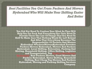 Best Facilities You Get From Packers And Movers Hyderabad Who Will Make Your Shifting Easier And Better