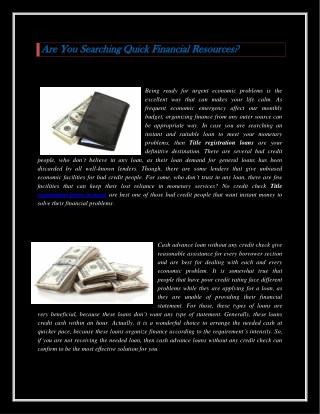 Are You Searching Quick Financial Resources