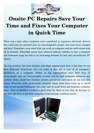 Onsite PC Repairs Save Your Time and Fixes Your Computer in Quick Time