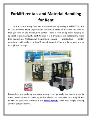 Forklift rentals and Material Handling for Rent