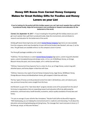 Honey Gift Boxes from Carmel Honey Company Makes for Great Holiday Gifts for Foodies and Honey Lovers on your List