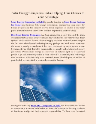 Solar Energy Companies India, Helping Your Choices to Your Advantage