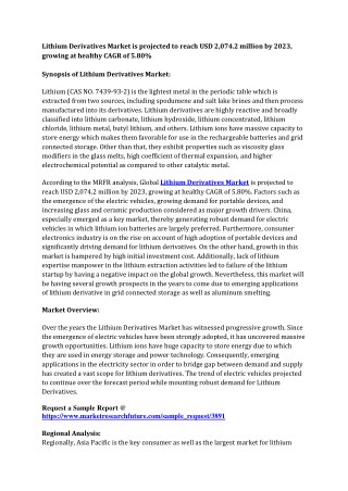 Lithium Derivatives Market 2017: Analysis, Segments, Key Players, Drivers, Trends, and Forecast 2023