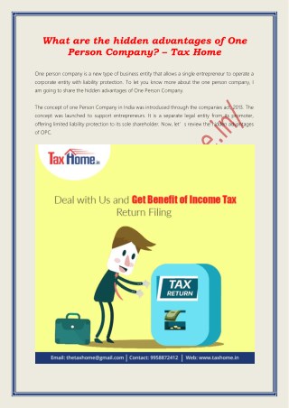 What are the hidden advantages of One Person Company? – Tax Home