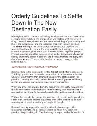 Orderly Guidelines To Settle Down In The New Destination Easily