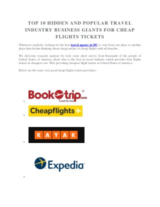 TOP 10 HIDDEN AND POPULAR TRAVEL INDUSTRY BUSINESS GIANTS FOR CHEAP FLIGHTS TICKETS