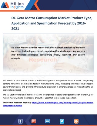 DC Gearmotor Consumption Market Product Type, Application and Specification Forecast by 2016-2021