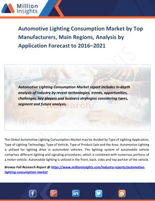 Automotive Lighting Consumption Market by Top Manufacturers, Main Regions, Analysis by Application Forecast to 2016 – 20