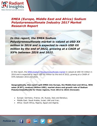 Sodium Polystyrenesulfonate Market Size, Share, Trends, Analysis and Forecast Report to 2022:Radiant Insights, Inc