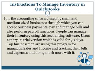 Instructions to manage inventory in quickbooks