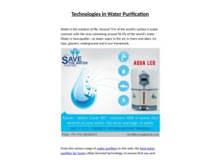 Technologies in water purification