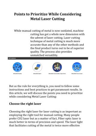 Points to Prioritize While Considering Metal Laser Cutting