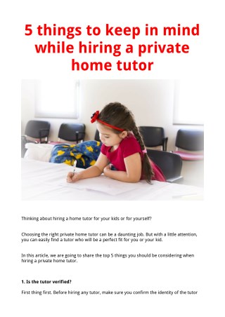 5 things to keep in mind while hiring a Private Home Tutor