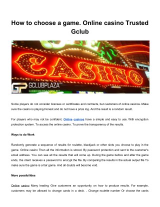 How to choose a game Online casino Trusted Gclub