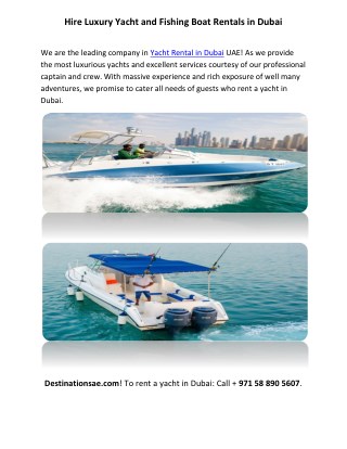 Hire Luxury Yacht and Fishing Boat Rentals in Dubai