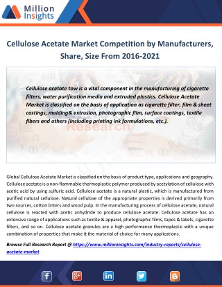 Cellulose Acetate Industry Export, Import by Regions Forecast 2016-2021