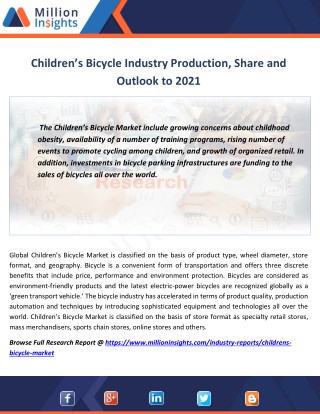 Children’s Bicycle Market Revenue, Value, Sales and Trends From 2016-2021