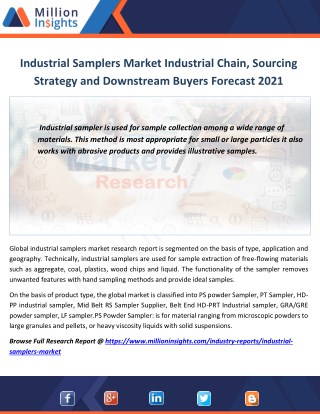 Industrial Samplers Market Analysis by Key Players, Applications and Type to 2021