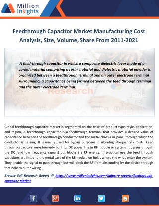 Feedthrough Capacitor Industry Revenue, Sales, Share, Prize Analysis 2021