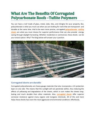 What Are The Benefits Of Corrugated Polycarbonate Roofs - Tuflite Polymers
