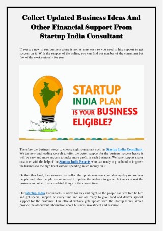 Collect Updated Business Ideas And Other Financial Support From Startup India Consultant