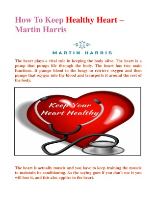 How To Keep Healthy Heart - Martin Harris