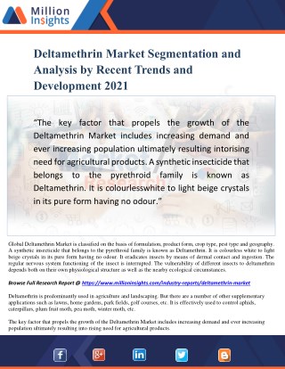 Deltamethrin Market Segmentation and Analysis by Recent Trends and Development 2021