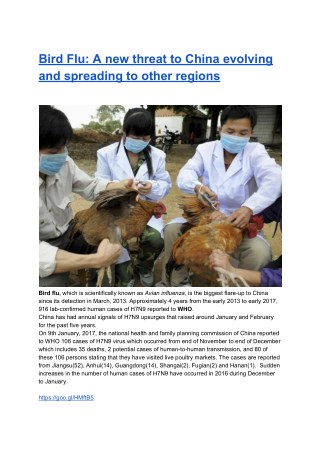 Bird Flu A new threat to China evolving and spreading to other regions