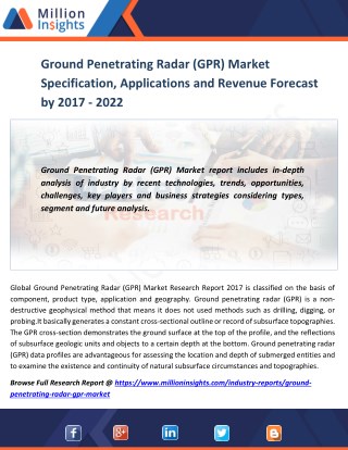 Ground Penetrating Radar (GPR) Market Specification, Applications and Revenue Forecast by 2016 - 2021