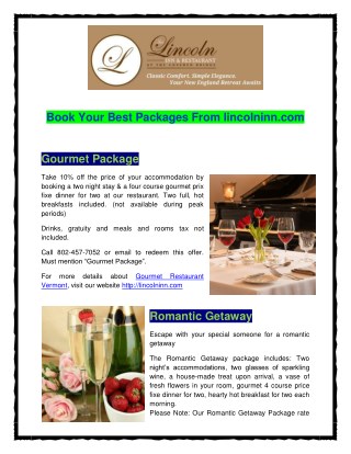 Book Your Best Packages From lincolninn.com
