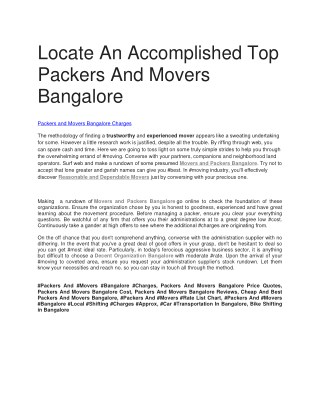 Locate An Accomplished Top Packers And Movers Bangalore