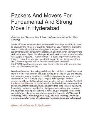 Packers And Movers For Fundamental And Strong Move In Hyderabad
