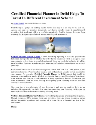 Certified Financial Planner in Delhi Helps To Invest In Different Investment Scheme