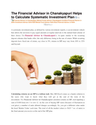 The Financial Advisor in Chanakyapuri Helps to Calculate Systematic Investment Plan