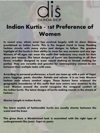 Indian Kurtis - 1st Preference of Women