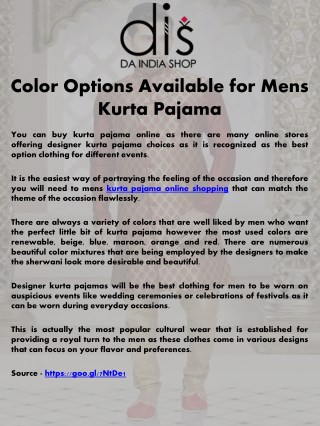 Color Options Available for Mens Kurta Pajama