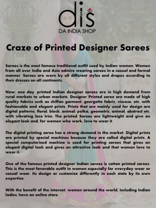 Craze of Printed Designer Sarees