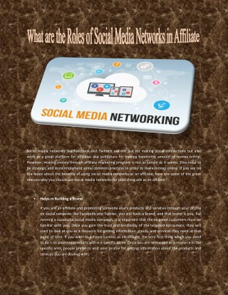 What are the Roles of Social Media Networks in Affiliate Marketing?