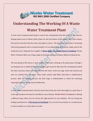 Understanding The Working Of A Waste Water Treatment Plant